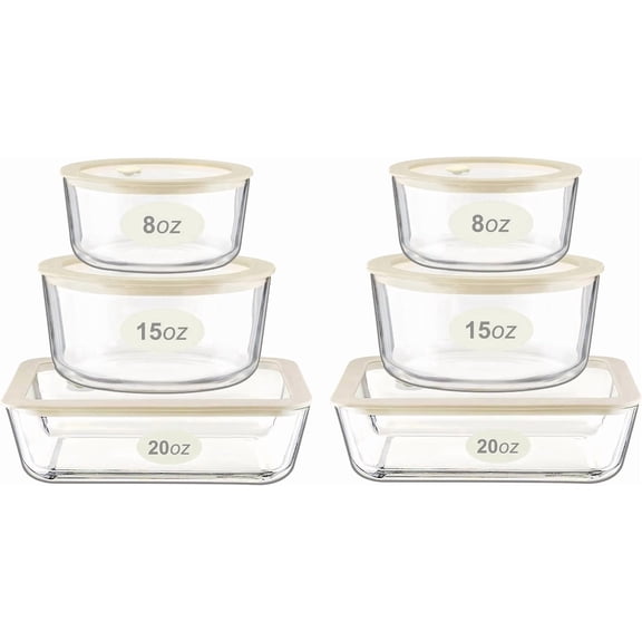 Glass Food Container Set with Glass Lid, 6 Pack, Food Storage Containers Set, Airtight, LeakProof, Micowave Safe, 100% Plastic Free, Meal Prep Containers (White Color)