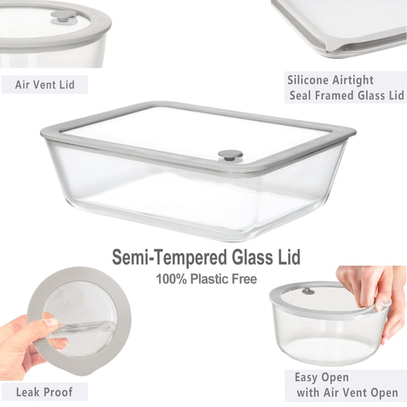 Glass Food Containers With Lid Microwave Safe Storage Container Set 2 Pack Of 87oz Large Size Airtight Leak Proof Lids Meal Prep