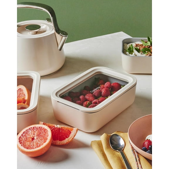 Glass Food Storage - 6.6 Cup Glass Container - Ceramic Coated Food Container - Non Toxic, Non Stick Lunch Box Container with Lids - Dishwasher, Oven, & Microwave Safe - Perracotta