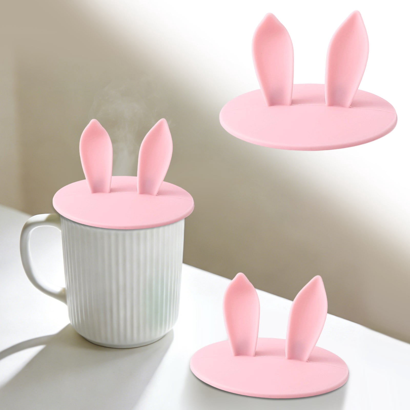 Glass Food Storage Boxes,3.9 Inch Bunny Ear Silicone Cup Lid Pink ...