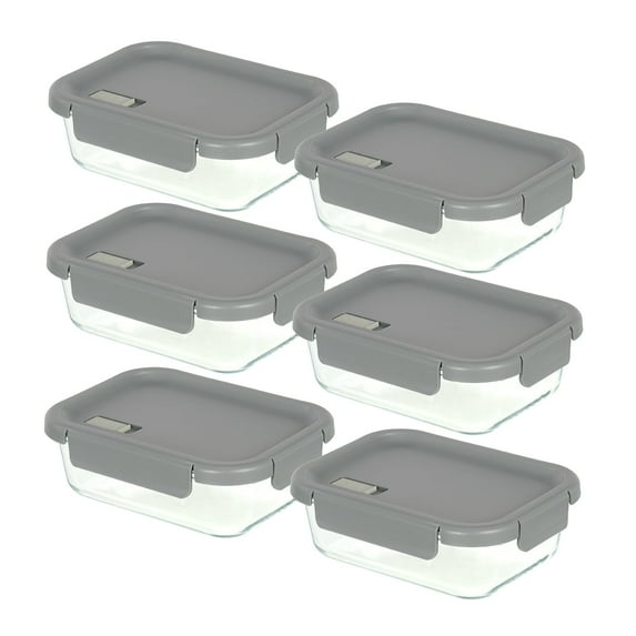 Glad Glass Food Storage Containers with Gray Lid, 1L, 6 Count