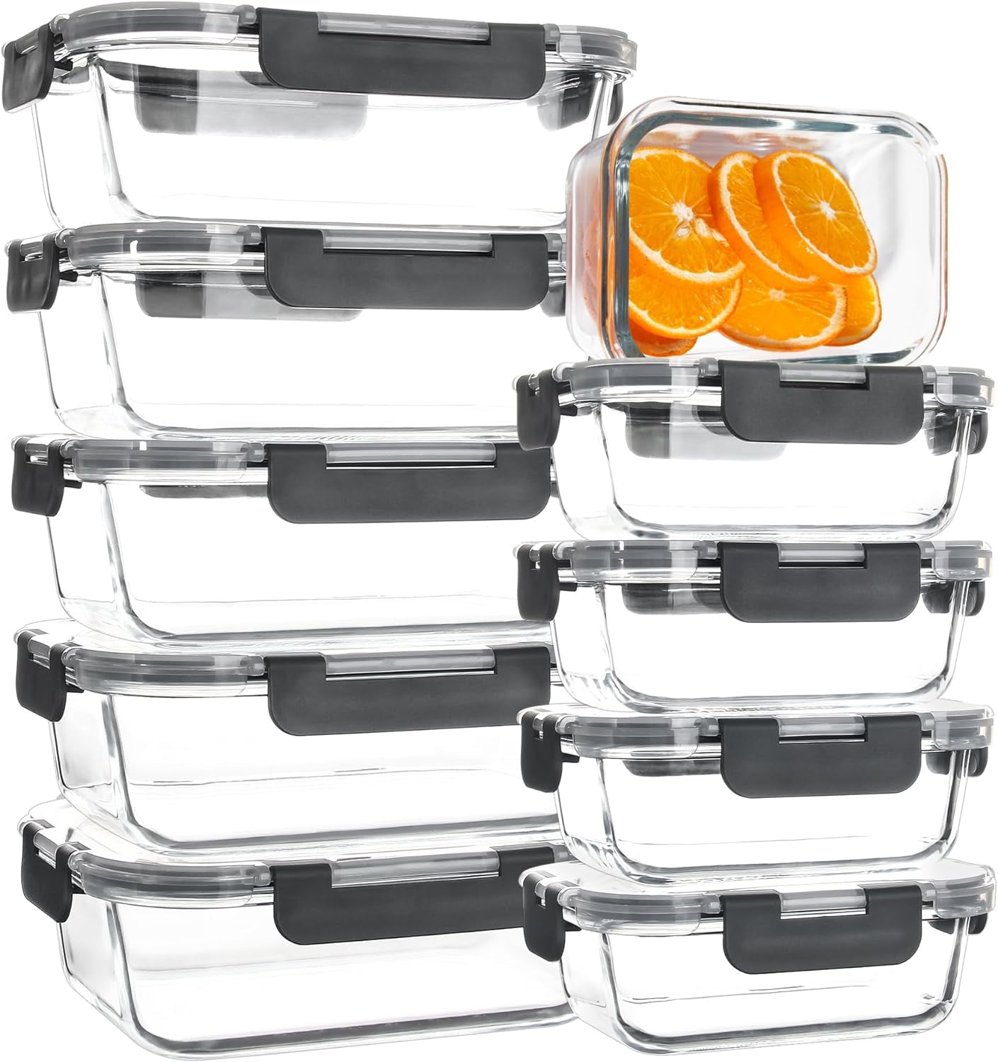 Glass Food Storage Containers, 10 Pack Glass Meal Prep Container, Leak