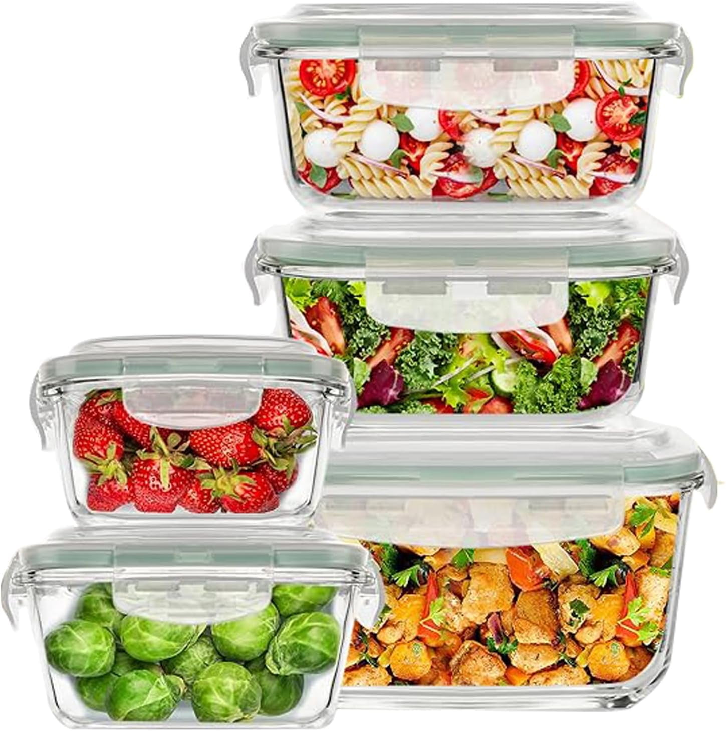 10-Piece Clear Glass Food Storage Containers with Snap Lids