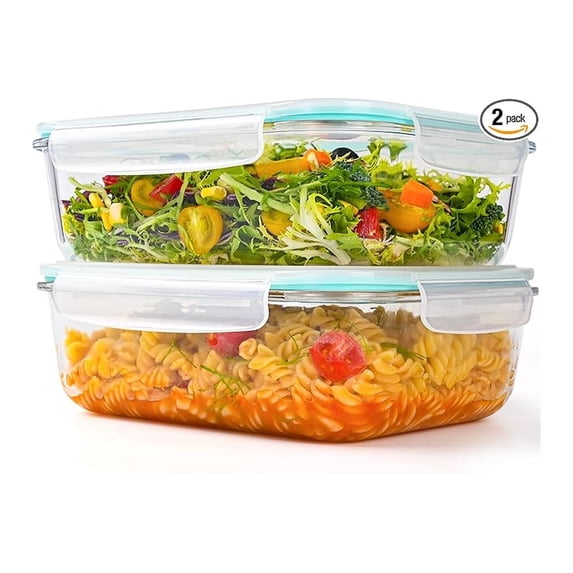 Glass Food Storage Containers 2 Pack - 78 Oz Large Airtight Glass Containers with Lids - BPA Free Leakproof Meal Prep Containers - Oven & Microwave Safe - Stackable Kitchen Storage