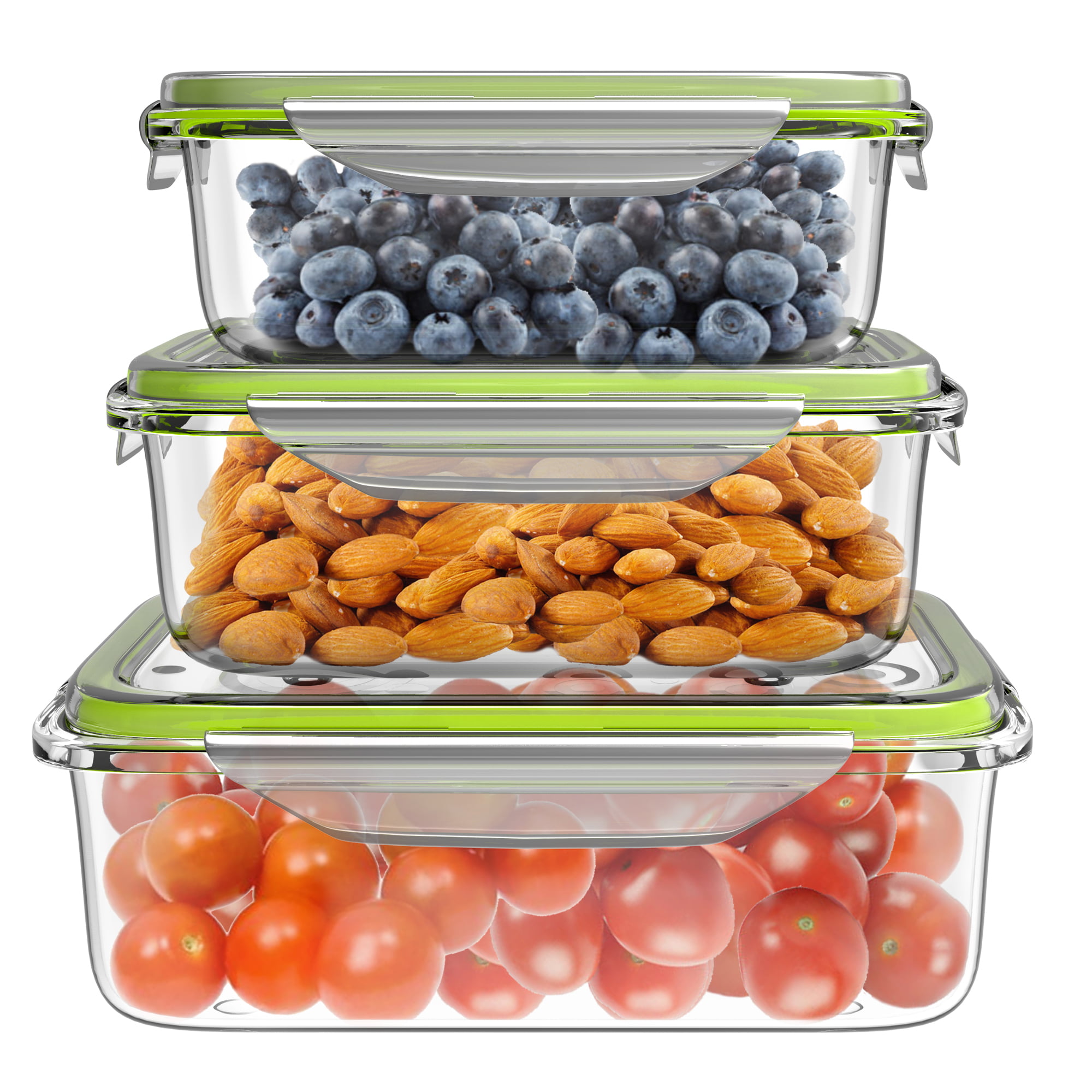 Glass Food Storage Containers with Snap Lids- 10 Piece Set (Black
