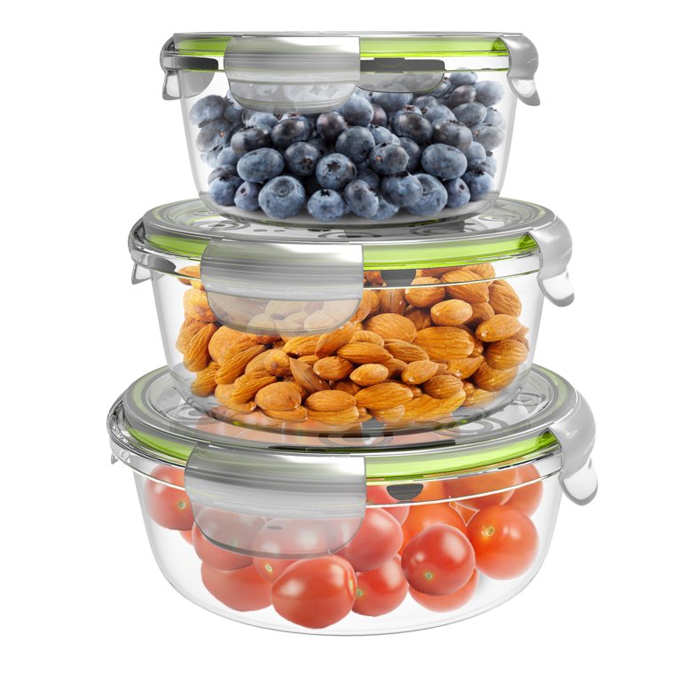 Glass Food Storage Containers, Powiller Glass Meal Prep Containers with Lids, 3pcs Glass Tupperware Set with Lids Food Storage Containers for Home and