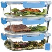 Glass Food Storage Containers, 6amLifestly 3 Pack Glass Meal Prep Containers with Lids & 1PCS Scrubbing Sponge for Home and Work