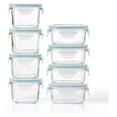 thumbnail image 1 of Glass Food Storage Containers, 8 Piece Set - 5oz Rectangular & 7oz Square - Tempered Glass Fridge & Freezer Safe Containers with Lids, 1 of 7