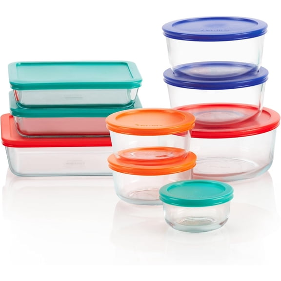 Glass Food Storage Containers 9-Piece Set with Lids, BPA-Free, Mixed Round & Rectangular Sizes for Meal Prep, Dishwasher & Microwave Safe, Tempered Glass