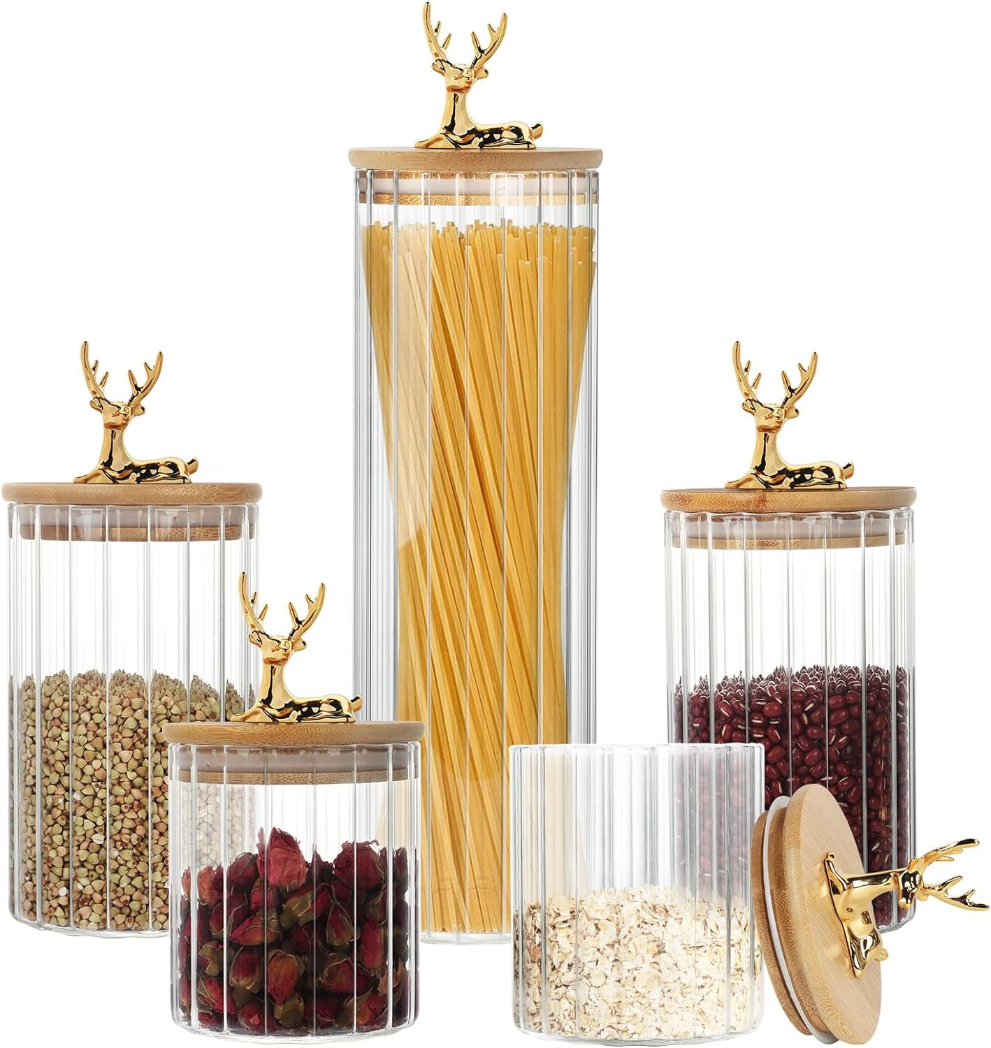 Glass Food Storage Containers with Airtight Bamboo Lids, 5 Pack Clear