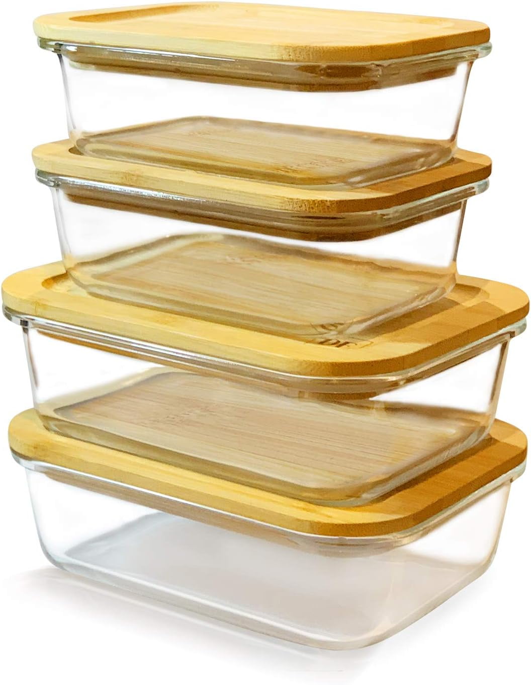 Glass Food Storage Containers with Bamboo Lids (4 Pack, 2 x 640ML & 2 x