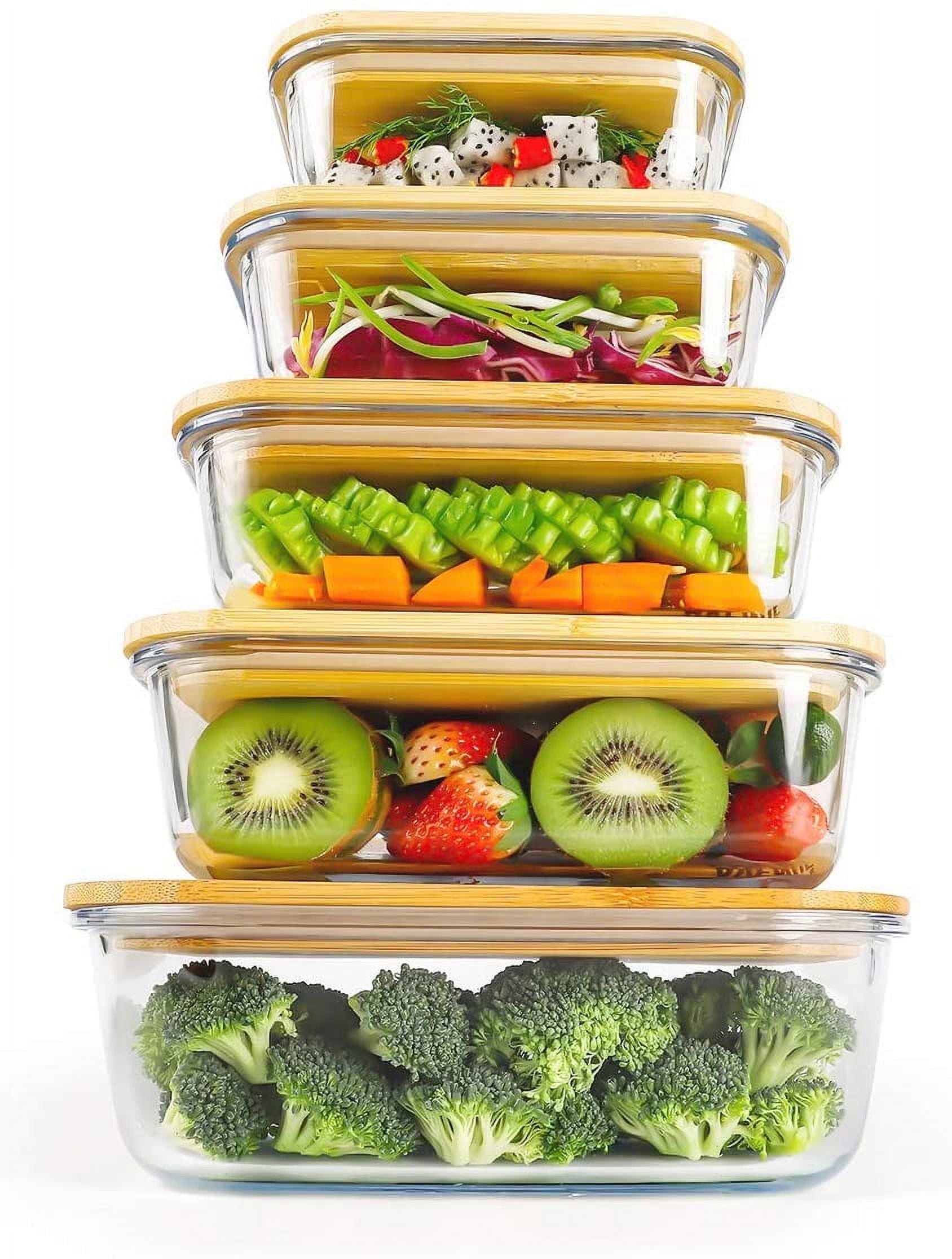 Planet Avenue Glass Food Storage Containers with Bamboo Lids – Airtight, Stackable, Eco-Friendly, BPA-Free – Set of 5