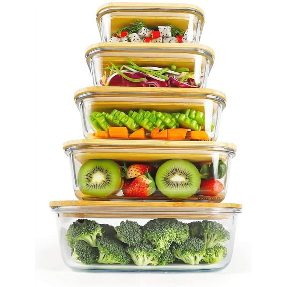 Planet Avenue Glass Food Storage Containers with Bamboo Lids  Airtight, Stackable, Eco-Friendly, BPA-Free  Set of 5