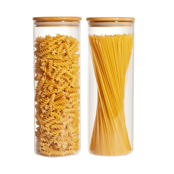 Glass Food Storage Containers with Bamboo Lids,Large Glass Flour and Sugar Containers for Serving Tea, Coffee, Flour, Sugar, Candy, Cookie, Spice,Cereal and More 67oz Set of 2