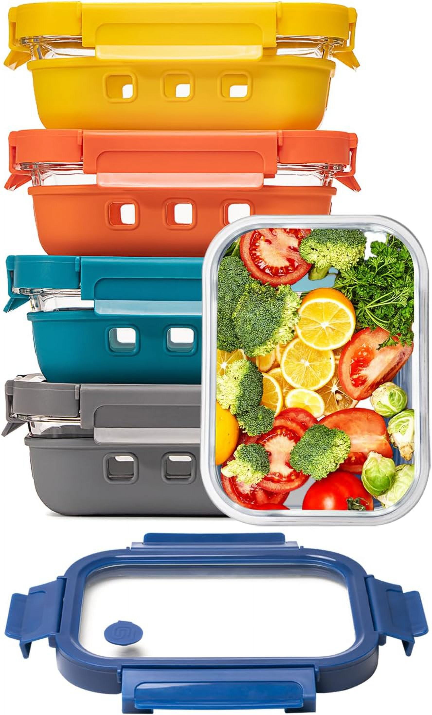 Glass Food Storage Containers with Glass Lids (5Pack,22 Ounce) Bento Box Set Lunch box Eco Friendly Meal Prep Containers Airtight–Leakproof, Microwave/Oven Freezer Dishwasher Safe,REUSABLE