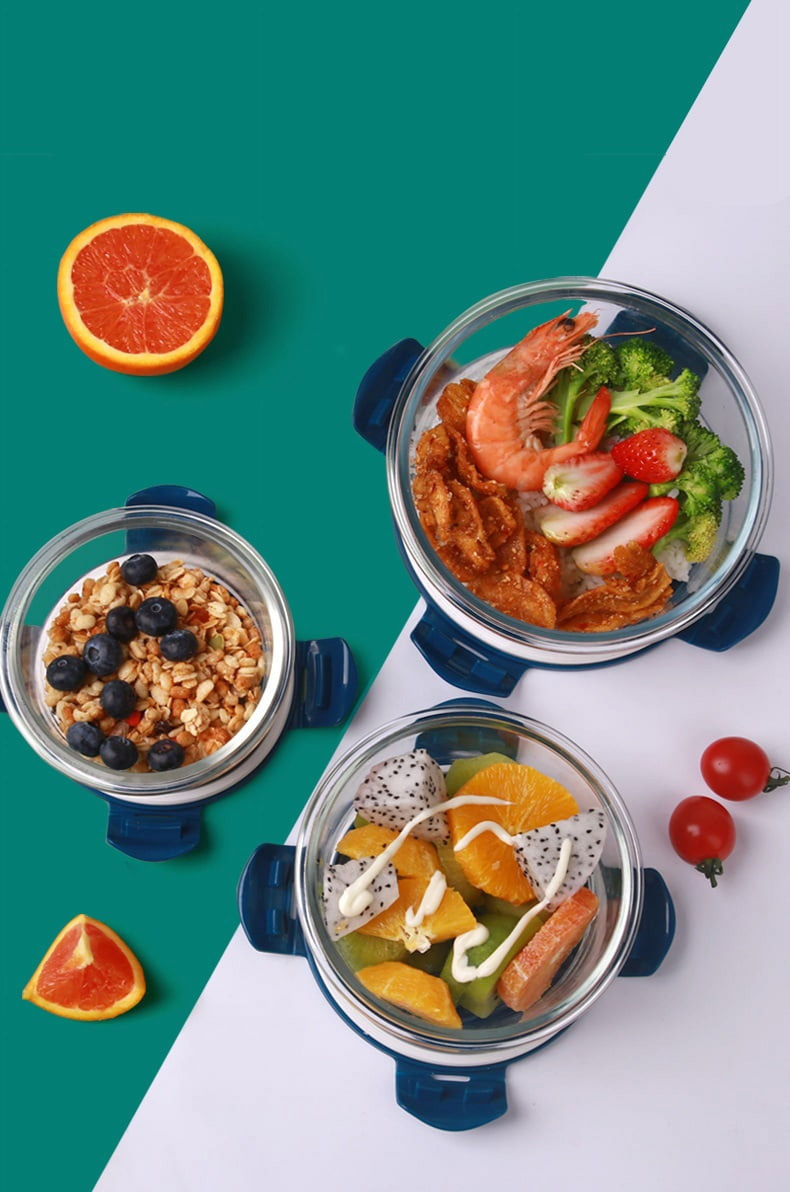 Glass Food Storage Containers with Lids, 3Piece Glass Meal Prep