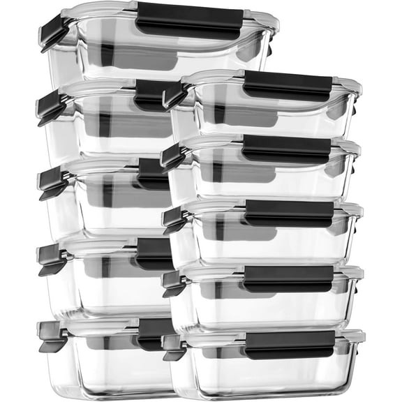 Glass Food Storage Containers with Lids Airtight, Glass Meal Prep Containers with Snap Lids, Bpa-free, Easy to Open&Close, Microwave, Oven, Freezer, Dishwasher Safe, Leak-proof