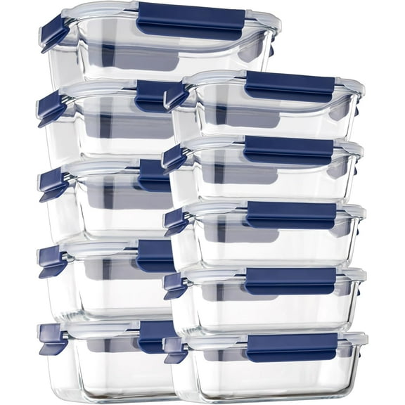 Glass Food Storage Containers with Lids Airtight, Glass Meal Prep Containers with Snap Lids for Food, Bpa-free,Easy to Open&Close/Microwave,Oven,Freezer,Dishwasher Safe/Leak-proof [10 Pack]