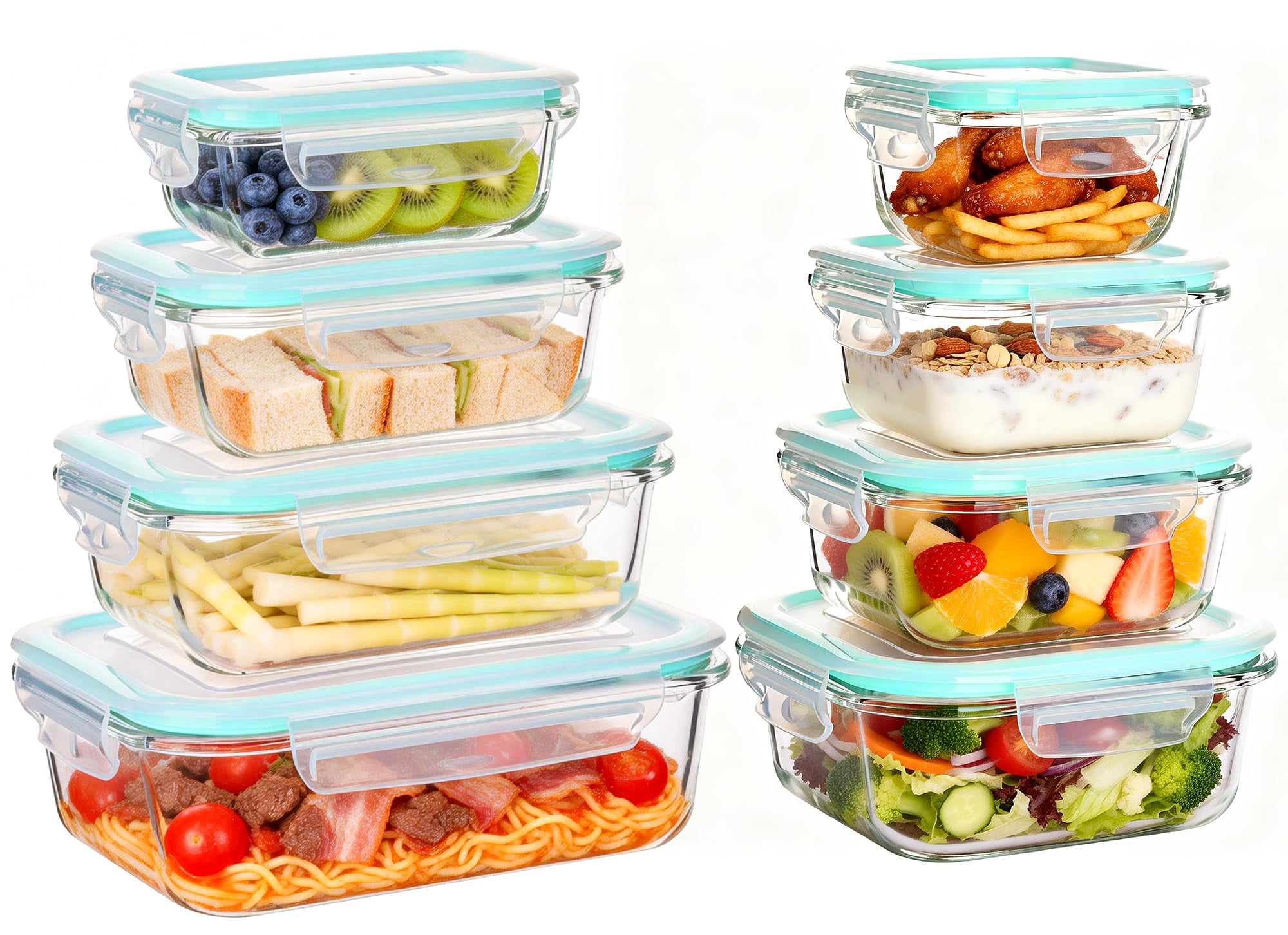 Glass Food Storage Containers with Lids – Airtight Meal Prep Containers, Leak-Proof Locking Bento Boxes for Microwave, Oven, Freezer, Dishwasher, BPA Free