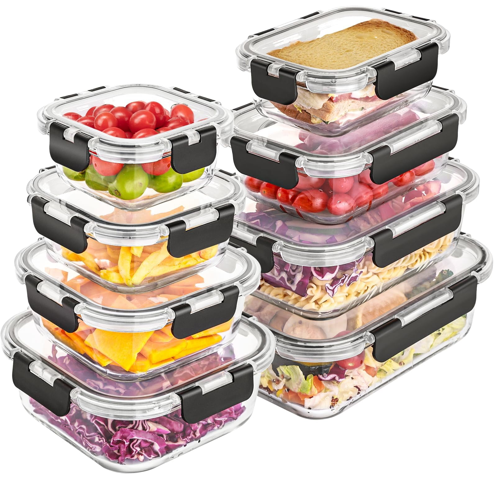 Glass Food Storage Containers with Lids – Airtight Meal Prep Containers, Leak-Proof Locking Bento Boxes for Microwave, Oven, Freezer, Dishwasher, BPA Free