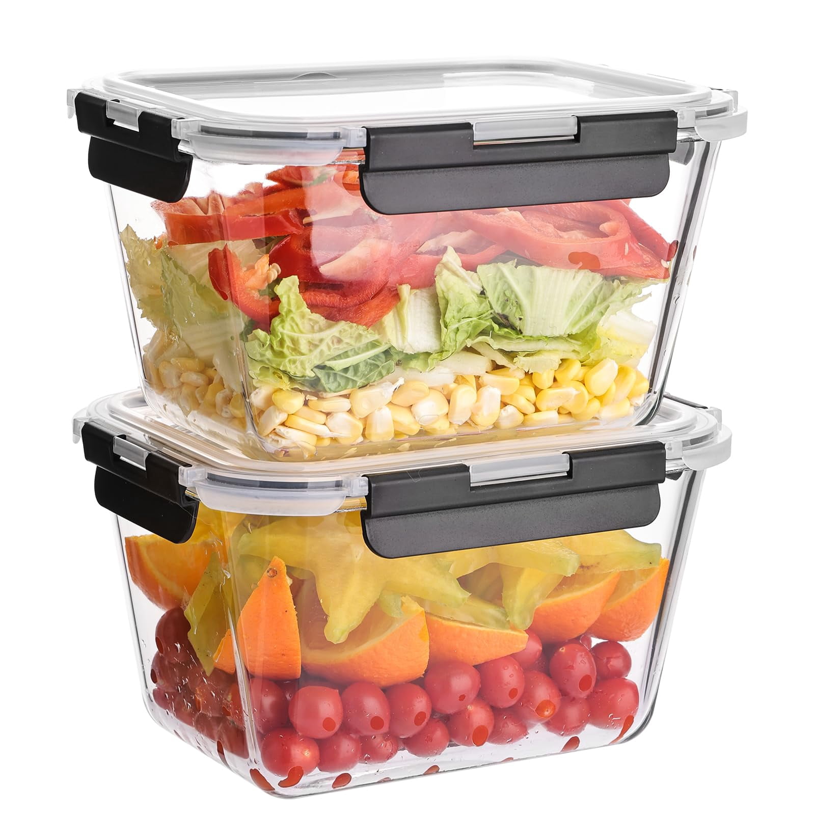 Glass Food Storage Containers with Lids – Airtight Meal Prep Containers, Leak-Proof Locking Bento Boxes for Microwave, Oven, Freezer, Dishwasher, BPA Free