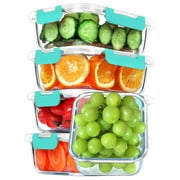 Glass Food Storage Containers with Lids, Meal Prep Airtight and Leak-Proof, 5-Pack 36 oz 4.5 Cups Lunch Box for Microwave, Oven, Freezer and Dishwasher