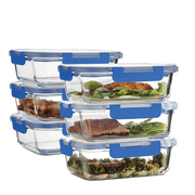 Glass Food Storage Containers, Powiller 3PCS Glass Meal Prep Containers with Lids & 1PCS Scrubbing Sponge