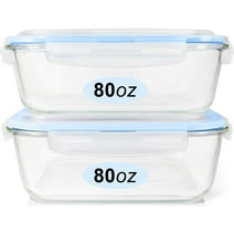 Glass Food Storage Containers Set, Large Size Glass Containers with Lids, BPA-free Locking lids, 100% Leak Proof Glass Meal Prep Containers, Freezer to Oven Safe 2 Pack of 80oz