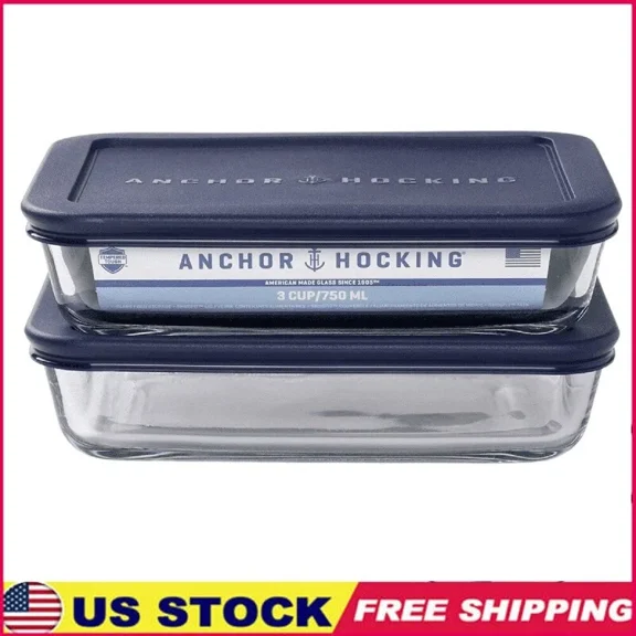 Glass Food Storage Containers Set Of 2 3 Cup Rectangular W/ Bpa Free Lids Glass