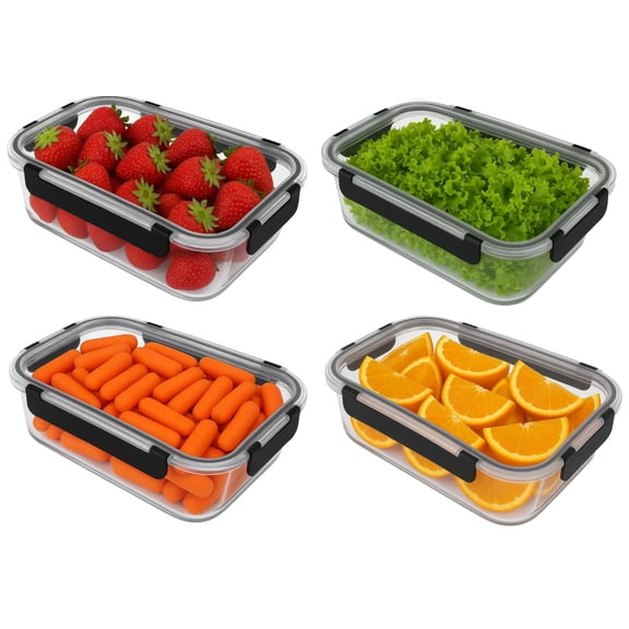 Glass Food Storage Containers With Airtight Snap Locking Lids For Meal Prep Leftovers Baking Lunch Boxes Dish (black 35oz Rectangle 4 Pack)
