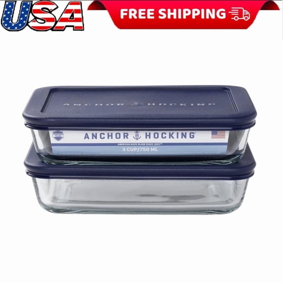 Glass Food Storage Containers With Lids 3 Cup Rectangular Organizer Box Set Of 2