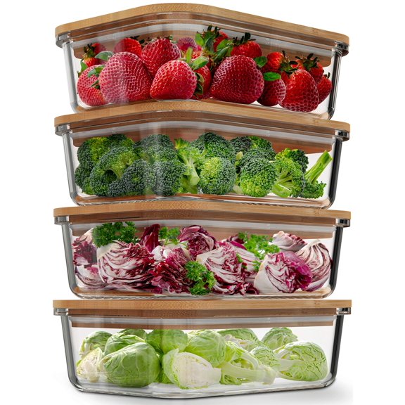 Glass Food Storage Containers With Lids (4 Pack  36 Ounce) Eco Friendly Meal Prep Airtight - Plastic Free Bpa