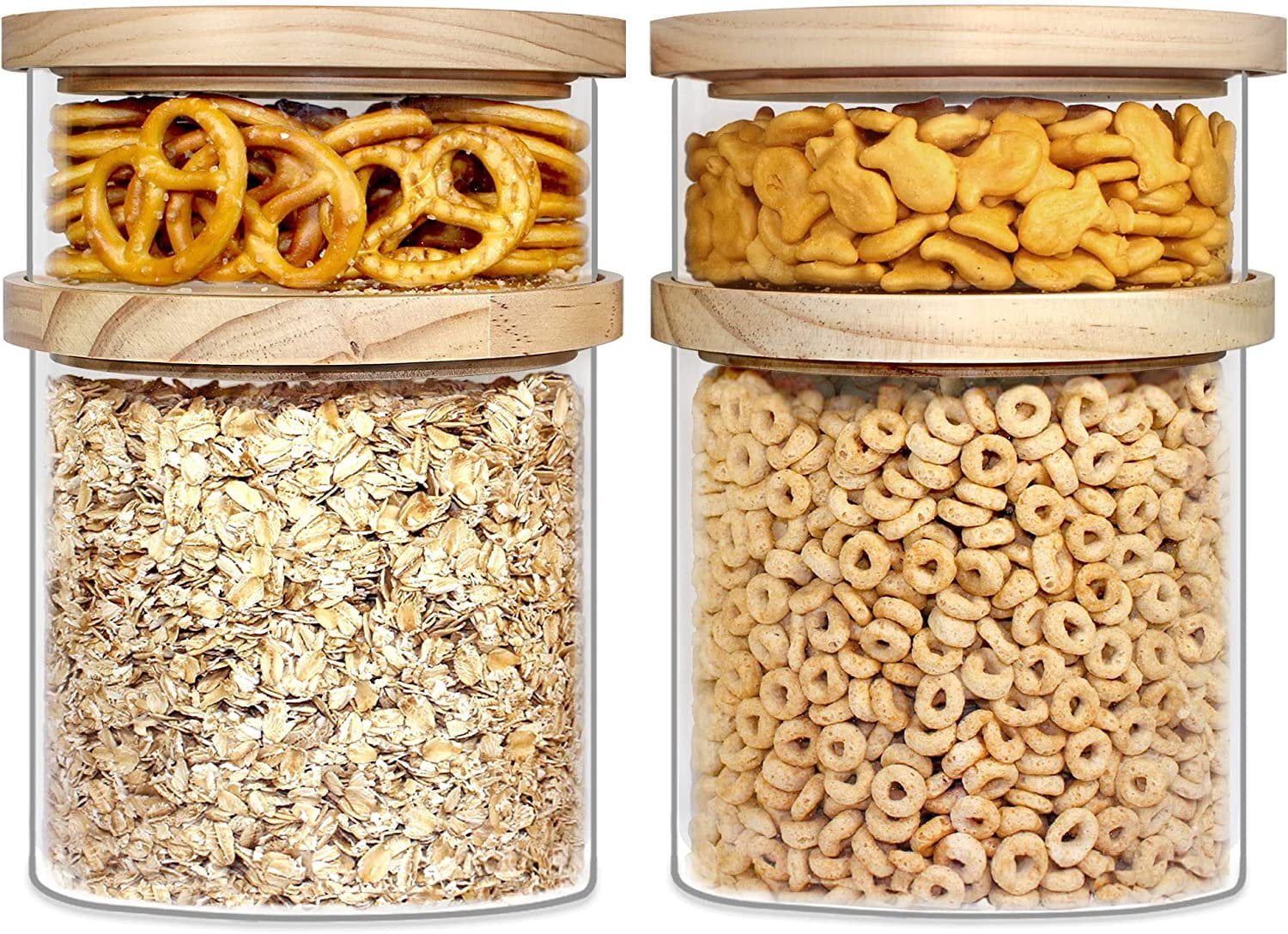 Glass Food Storage Containers with Wood Lids, Large Size Glass Jar with