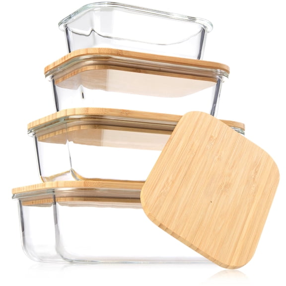 Glass Food Storage Containers Yellow 5( Bamboo Clear 4) Stackable Nesting Meal Prep Set