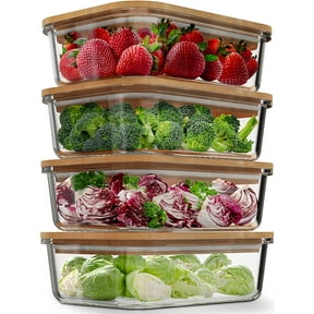 Glass Food Storage Containers with Bamboo Lids (4 Pack, 36 Ounce) Eco Friendly Meal Prep Containers Airtight Plastic Free, BPA Free
