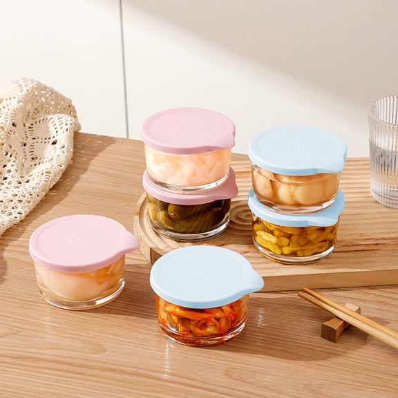 Glass Food Storage Containers with Lids, 1 Cup Round, Reusable for Kitchen Organization, Round Food Container for Lunch and Snacks,Pink,3.15"×2.09"