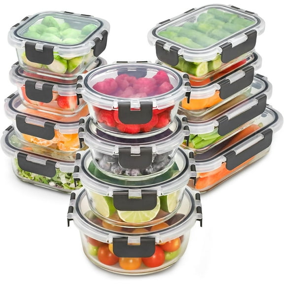 Glass Food Storage Containers with Lids, 12 Containers and 12 Lids, Leak Proof and Freezer Safe Meal Prep Containers for Lunch