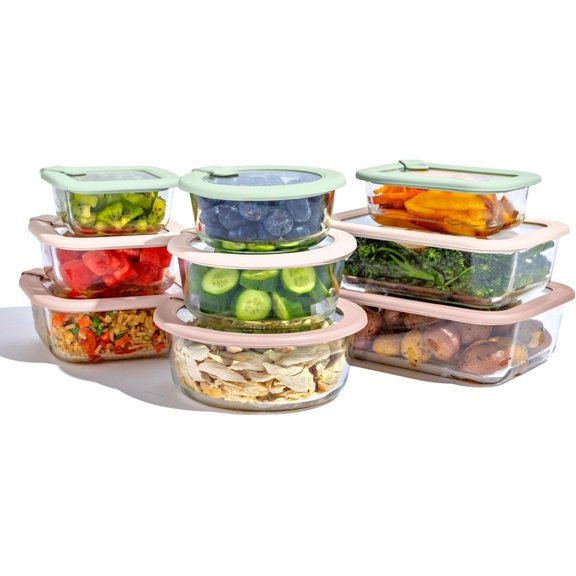 Glass Food Storage Containers with Lids 18 Piece Set in Desert Sage