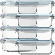 Razab Glass Food Storage Containers with Lids 30 Oz 16 Pc (Set of 8) Airtight Large Reusable Leak Proof BPA Free Food Prep Containers Freezer to Oven Safe