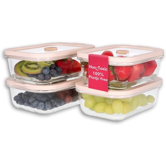 Glass Food Storage Containers with Platinum Silicone Lids 21-Oz Size – 4-Pack – Plastic-Free, Oven & Freezer Safe, Non-Toxic
