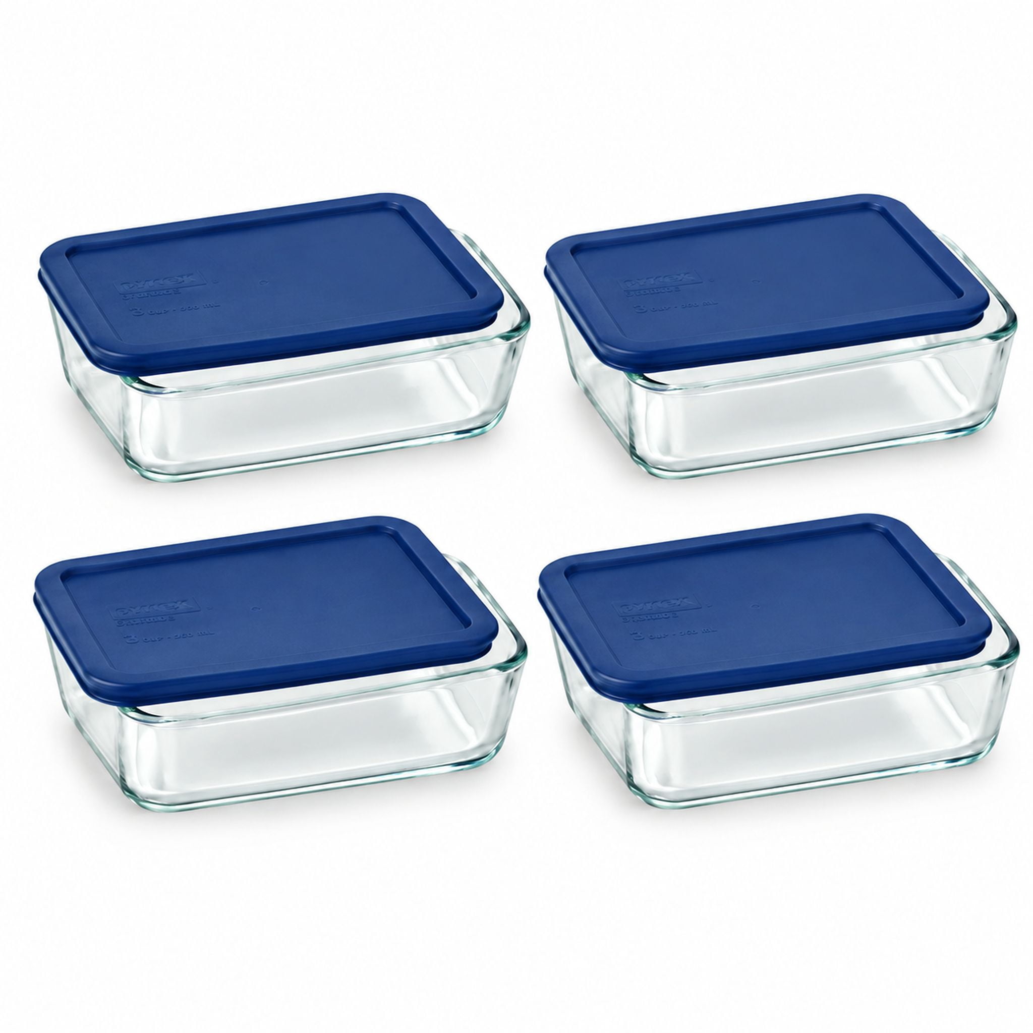 Glass Food Storage Dish and Lid Set, 3-Cup, 4-Pack, Clear Glass with ...
