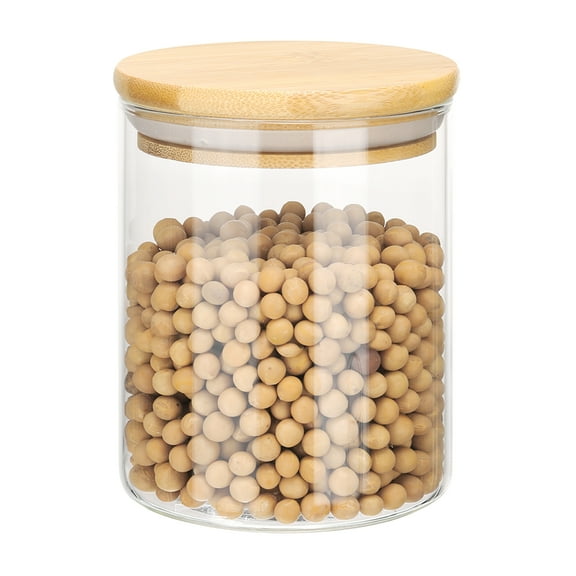 Glass Food Storage Jar 13.52oz Glass Canisters with Bamboo Airtight Wooden Lids Food Storage Container for Coffee Tea Sugar Candy Cookie Rice Flour Pasta Nuts Clear