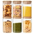thumbnail image 1 of Glass Food Storage Jars 37 oz Set of 6,Glass Storage Containers Clear Glass Food Canister with Bamboo Lid Airtight For Serving Tea, Coffee, Flour, Sugar, Candy, Cookie, Spice and More (Square), 1 of 7