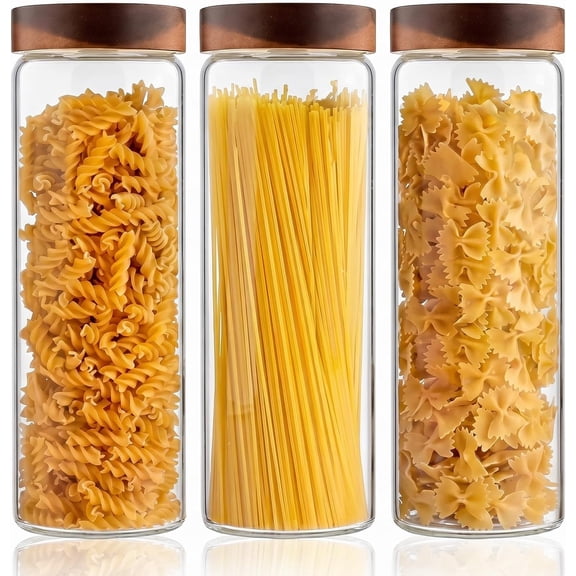 Glass Food Storage Jars, 67oz Glass Food Canister with Bamboo Lid, Kitchen Pantry Storage Jar, Glass Food Storage Containers, Ideal for Tea, Sugar, Rice, Coffee Beans, Spice, Candy, Cookie, 3 Pack