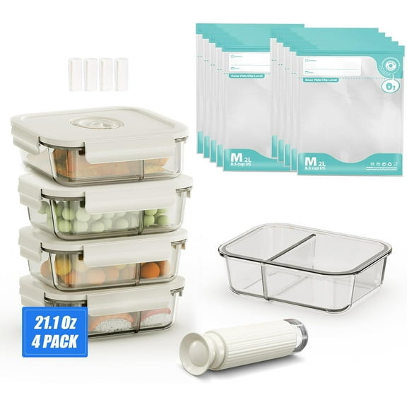 Glass Food Vacuum Storage Containers, times longer, Premium Airtight,  Leak Proof, Vacuum Sealer Machine