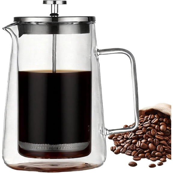 Glass French Press Coffee Maker - Heat-Resistant Borosilicate Glass Caffettiera with Stainless Steel Filter(1Pcs, B)