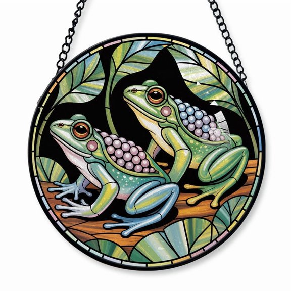 Glass Frogs Couple Stained Glass Suncatcher Window Hanging Personalized Window Hanging Gift for Families, Couples, Parents & Kids, Christmas 2025 Keepsake