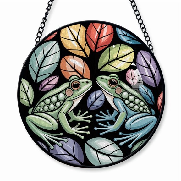 Glass Frogs Couple Stained Glass Suncatcher Window Hanging Unique Personalized Window Hanging for Parents, Children or Couples, Christmas 2025 Holiday Decoration