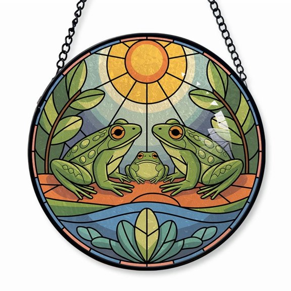 Glass Frogs Family of 3 Stained Glass Suncatcher Window Hanging  Custom Text Window Hanging for Parents & Children, Couples Keepsake, Christmas 2025 Tree Decoration