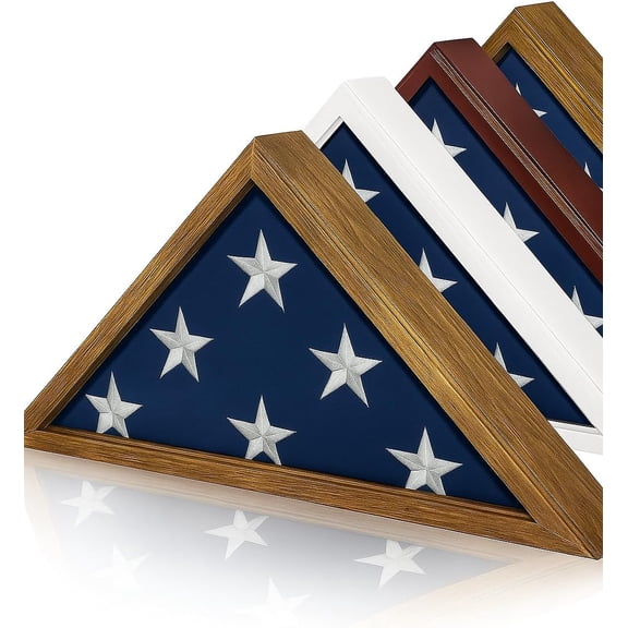 Glass Front Flag Display Case for Burial Flag - Wall Mounted 9.5 X 5 Feet Flag Box for American Veteran Flag and Folded Flag Display - Ideal for Honoring Military Service (Rustic Brown)